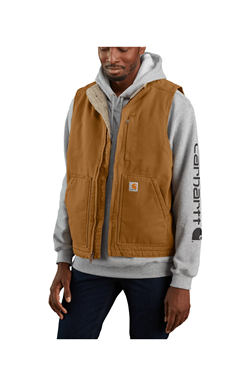 WASH DUCK LINED MOCK NECK VEST BROWN